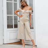Plaid off-shoulder jumpsuits