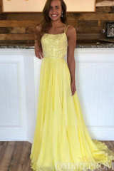 Sparkly Spaghetti Straps A Line Prom Dress with Sequins D253