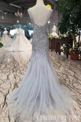 Sparkly Mermaid Prom Dress Tull Party Gown with Beading D213