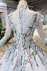 Stunning Long Sleeves Tulle Wedding Dress with Embroidery Bridal Gown W712