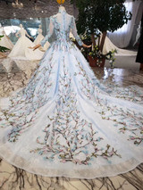 Stunning Long Sleeves Tulle Wedding Dress with Embroidery Bridal Gown W712
