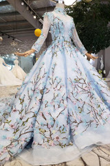 Stunning Long Sleeves Tulle Wedding Dress with Embroidery Bridal Gown W712
