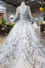 Stunning Long Sleeves Tulle Wedding Dress with Embroidery Bridal Gown W712