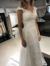 Stunning Sleeveless V Neck Sweep Train Lace Wedding Dress W706