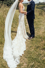 Gorgeous V Neck Lace Sleeveless Sweep Train Wedding Dress W678