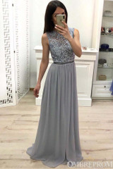 Chic Round Neck A Line Chiffon Lace Long Prom Dress D92 Chic Round Neck A Line Chiffon Lace Long Prom Dress D92