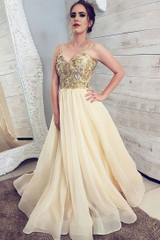 Unique Spaghetti Straps Beautiful A-line Prom Dresses Pretty Long Party Gowns M892