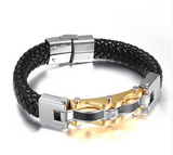 Leather Silver&Gold Plated Men Bracelet