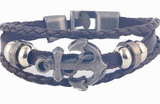 Handmade Retro Leather Woven Anchor Charm Bracelet