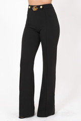 Gina Double G Buckle and Button Detail High Waist Pants
