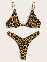 Snakeskin Underwire Top With High Cut Bikini Set