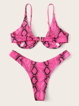 Snakeskin Underwire Top With High Cut Bikini Set