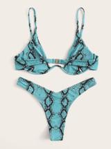 Snakeskin Underwire Top With High Cut Bikini Set