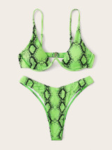 Snakeskin Underwire Top With High Cut Bikini Set