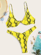Snakeskin Underwire Top With High Cut Bikini Set