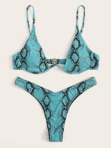 Snakeskin Underwire Top With High Cut Bikini Set