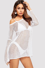 Drop Shoulder Slit Hem Loose Knit Cover Up