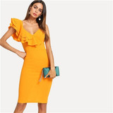 Ruffle Flounce Split Back Dress