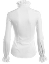 Stand-Up Ruffled Collar Buttoned Down Long Sleeves Shirt