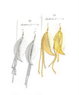 LEAF SHAPE CHAIN TASSEL EARRINGS