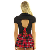 Schoolgirl  Costume Top with Plaid Pleated Mini Skirt Schoolgirl  Costume Top with Plaid Pleated Mini Skirt