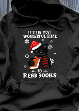 It's The Most Wonderful Time To Read Books Black Cat Christmas Hoodie