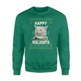 Funny Cat Women Yelling At Confused Cat Meme Sweater
