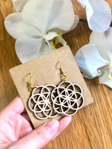 Flower Boho-style Wooden Earrings In Round Shape Handmade