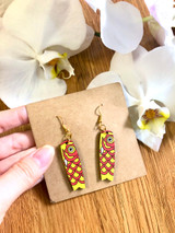 Japanese Fish Boho-style Wooden Earrings In Rectangle Shape Handmade