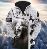 Love White Horse Layout 3D Printed Zip Hoodie For Men & Women