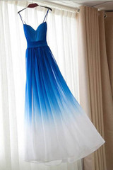 Ombre Chiffon Spaghetti Straps Sleeveless Prom Dresses Pretty A-line Party Dresses OMP36