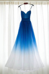 Ombre Chiffon Spaghetti Straps Sleeveless Prom Dresses Pretty A-line Party Dresses OMP36