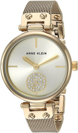 Anne Klein Women's Swarovski Crystal Accented Mesh Bracelet Gold-Tone Watch
