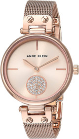 Anne Klein Women's Swarovski Crystal Accented Mesh Bracelet Gold-Tone Watch