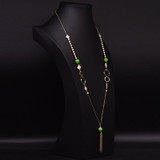 Art Deco Long Tassel Necklace With Agate and Pearl Stones