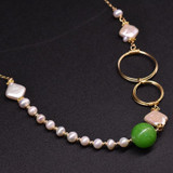 Art Deco Long Tassel Necklace With Agate and Pearl Stones