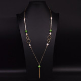 Art Deco Long Tassel Necklace With Agate and Pearl Stones