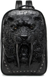 3D Print Animal Studded Backpack, PU Leather Cool Backpack Bookbag (Lion-Gold)