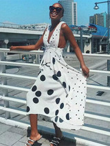 Polka Dot V Neck Sleeveless Maxi Dress