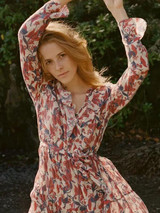 Print V Neck Long Sleeve Beach Dress