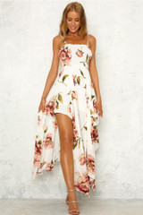 Print Spaghetti Strap Irregular Maxi Dress