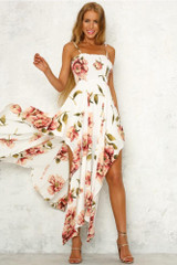 Print Spaghetti Strap Irregular Maxi Dress