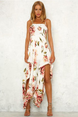 Print Spaghetti Strap Irregular Maxi Dress