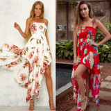 Print Spaghetti Strap Irregular Maxi Dress