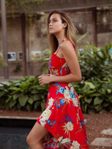Print Spaghetti Strap Irregular Maxi Dress