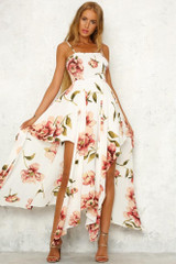Print Spaghetti Strap Irregular Maxi Dress