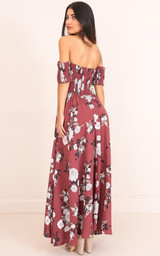 Print Off Shoulder Split Beach Boho Maxi Dress