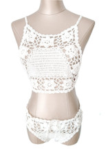 Cotton Woven Hanging Neck Beach Bikini Set Bohemian Handmade Hand Hook Swimsuit