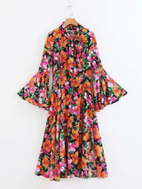 Floral Long Flared Sleeve Loose Maxi Dress