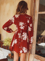 Floral Print V Neck Long Sleeve Mini Dress